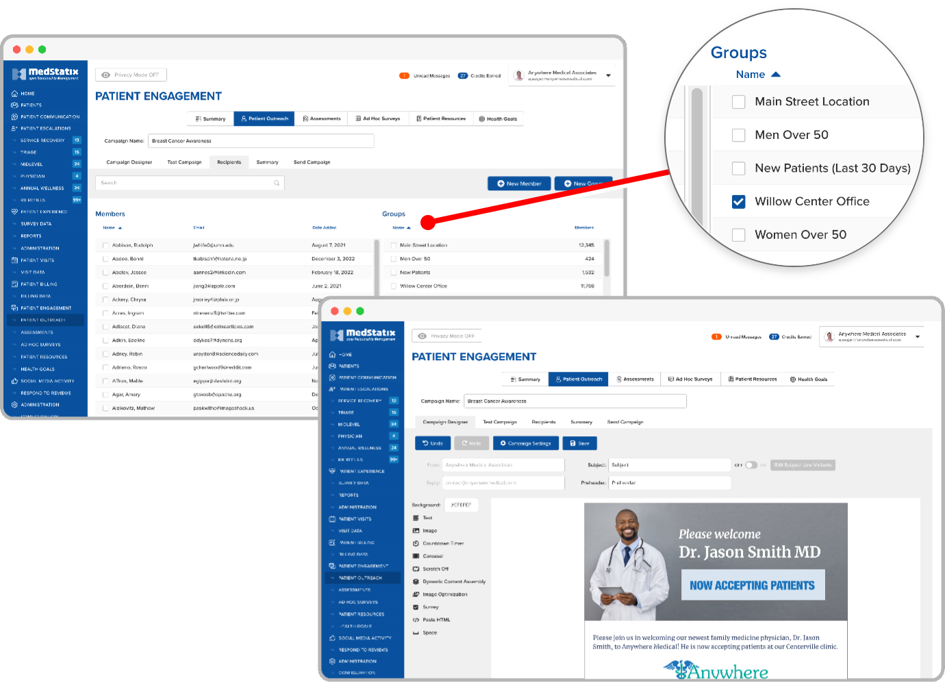 Craft targeted messages to announce new services, re-engage patients, and promote healthy choices, with optional expert setup.