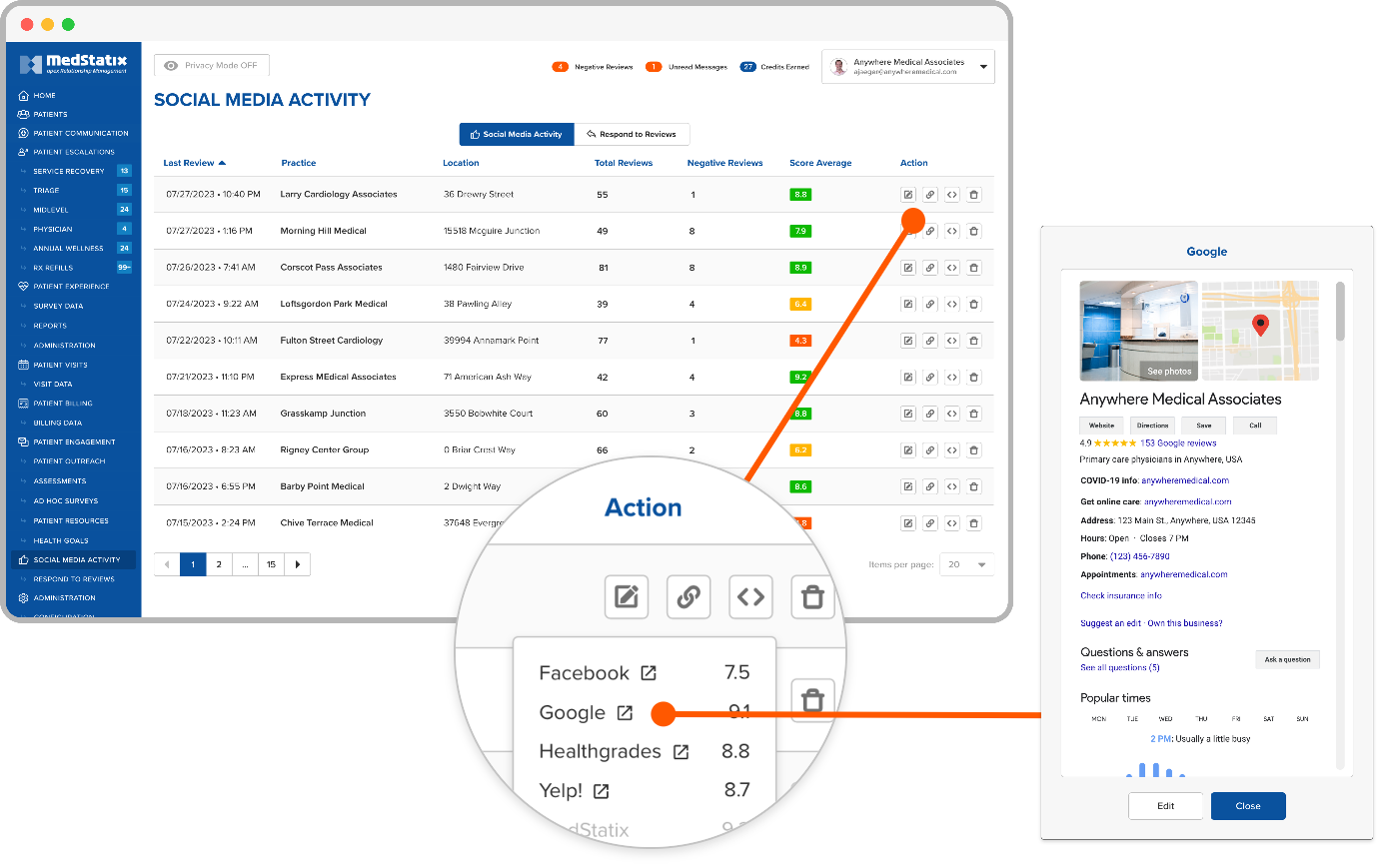 Monitor, manage, and respond to patient feedback across social media platforms in one convenient dashboard.