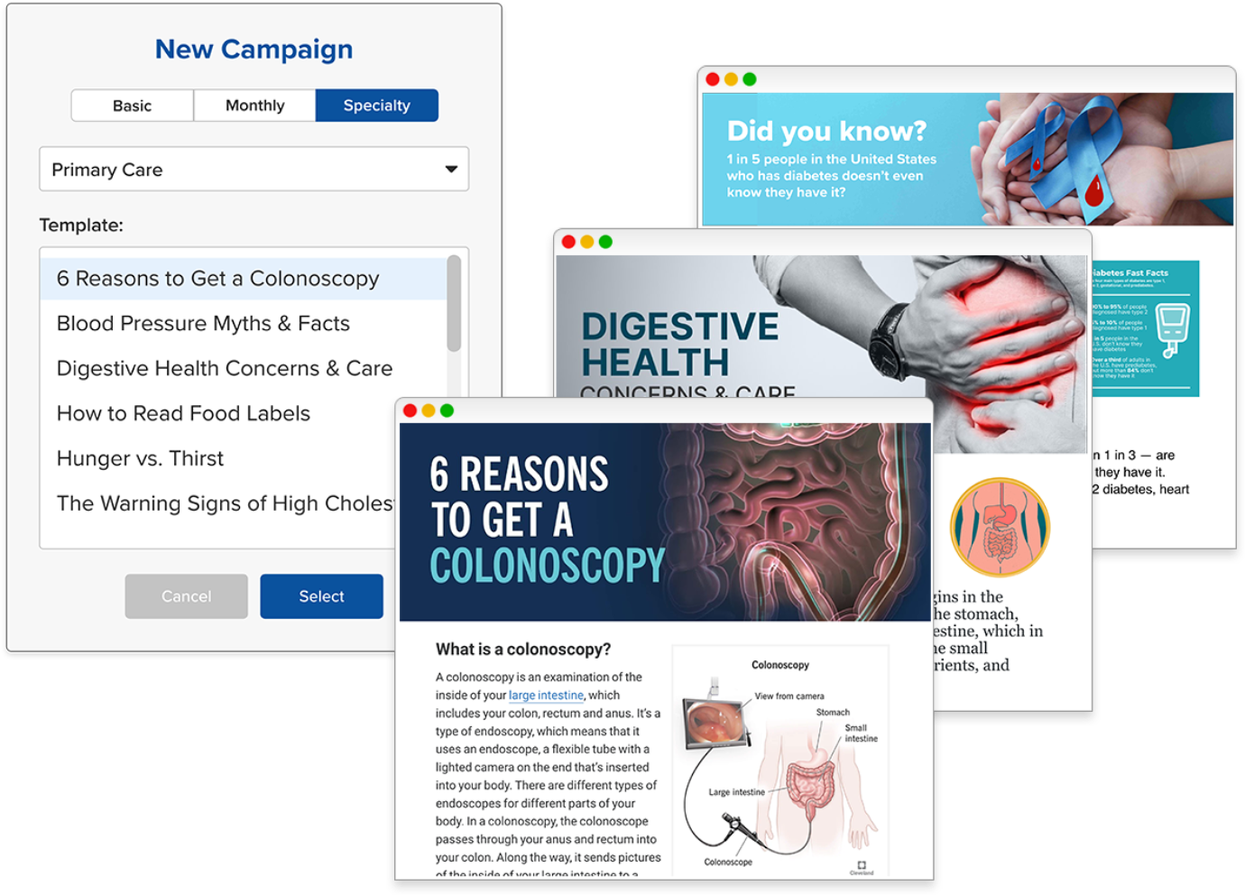 Boost practice visibility and patient engagement with easily customizable, machine-learning optimized specialty campaigns.
